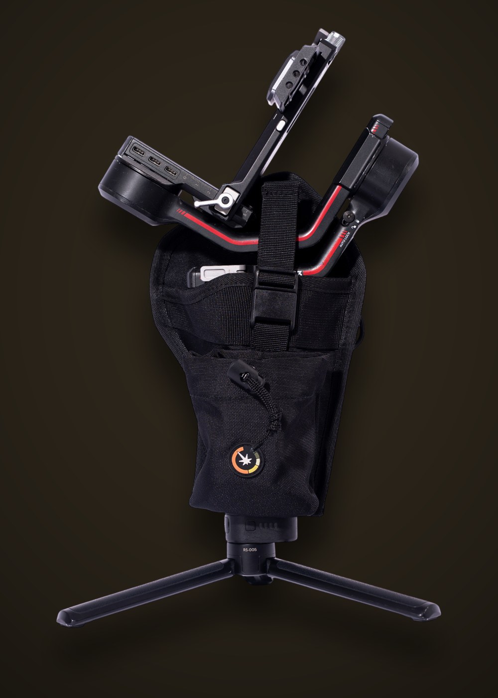 Gimbal Holster with RS4 on tripod, studio
